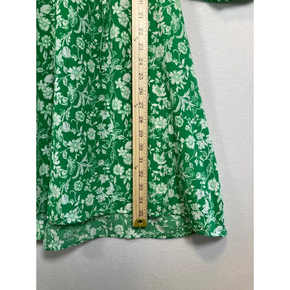 Cottagecore Dokotoo Women Large Green White Floral Puff Sleeve V-Neck Mini Dress - Picture 6 of 14